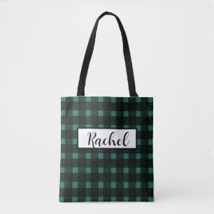 Black Green Gingham Personalisiert Tote Bag Tasche