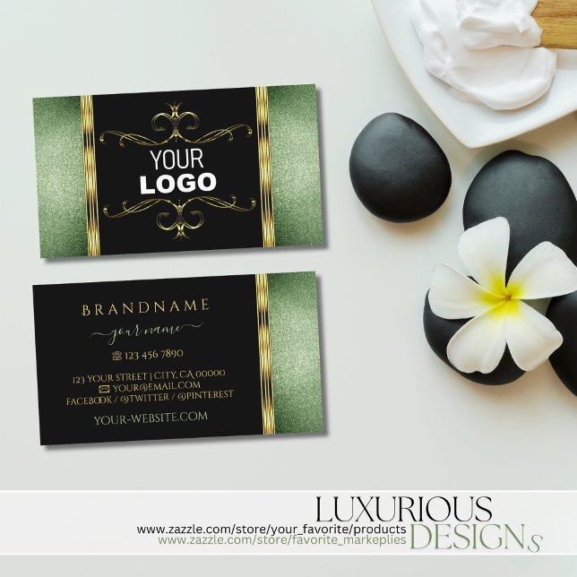 Black Green Glitzer Gold Verzierte Ornamente und L Visitenkarte (Von Creator hochgeladen)