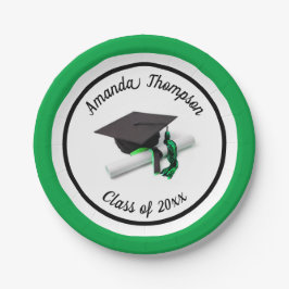 Black Green Graduation Cap and Tassel | Benutzerde Pappteller