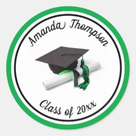 Black Green Graduation Cap and Tassel Runder Aufkleber