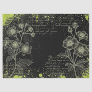 Black & Green Hand-Drawn Floral Script Decoupage  Seidenpapier