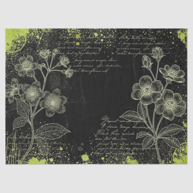 Black & Green Hand-Drawn Floral Script Decoupage  Seidenpapier (Vorderseite)