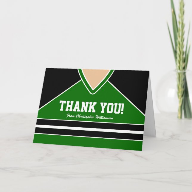 Black/Green Hockey Jersey Vielen Dank Dankeskarte (Vorderseite)