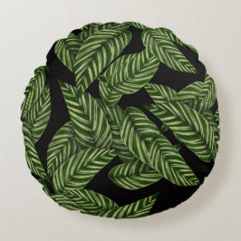 Black Green Leafy Luxuriöse Rundkissen Rundes Kissen