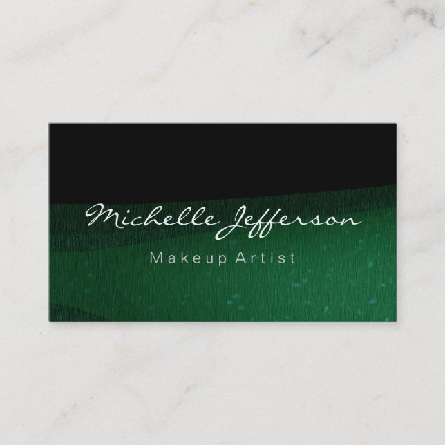 Black Green Makeup Artist Script Business Card Visitenkarte (Vorderseite)
