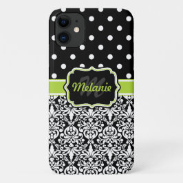 Black Green Mit Monogramm Damask Polka Dots Muster Case-Mate iPhone Hülle
