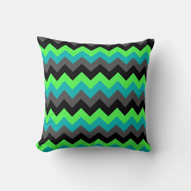 Black Green Ombre Chevrons Throw Kissen (Vorderseite)