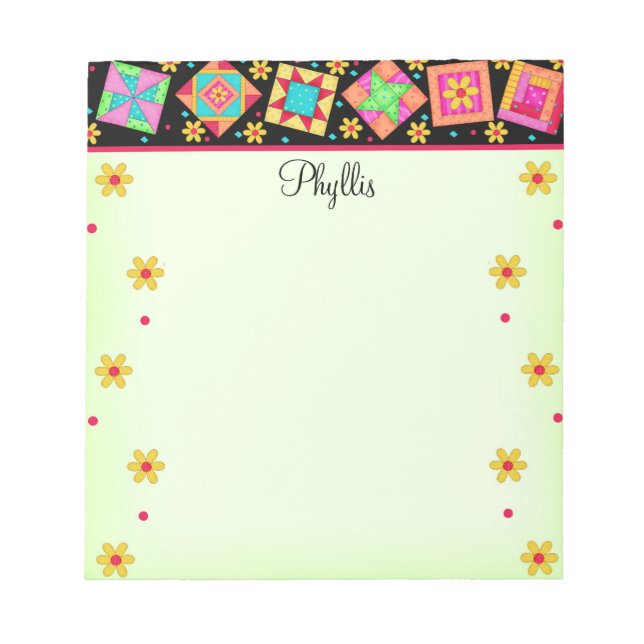Black Green Patchwork Quilt Block Art Notizblock (Vorderseite)