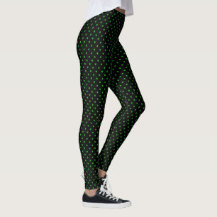Black Green Polka Dots Muster Leggings