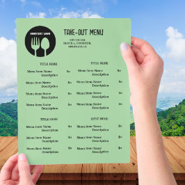 Black, Green Restaurant Take Out Menü mit QR Code
