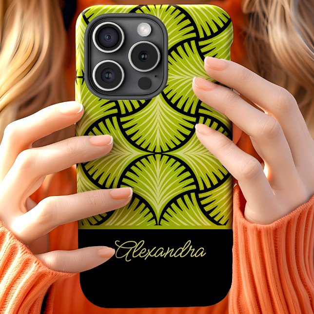 Black Green Retro 1920s Gatsby Palms Script Name Case-Mate iPhone Hülle (Von Creator hochgeladen)