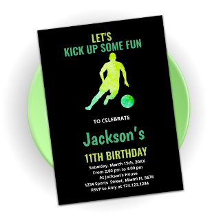 Black Green Running Soccer Geburtstagseinladungen Einladung