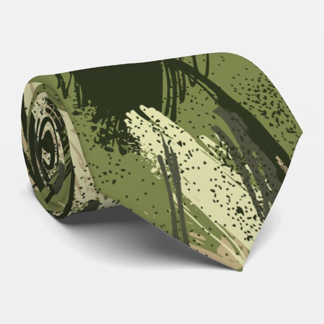 Black Green Tan Camouflage Neck Tie Krawatte (Gerollt)