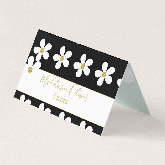 Black Green White Daisy Florist Beruflich Visitenkarten (Vorderseite)