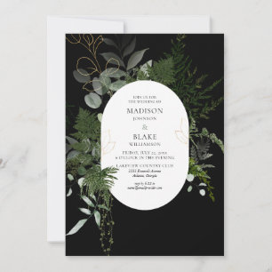 Black Greenery Forest Wedding Einladung