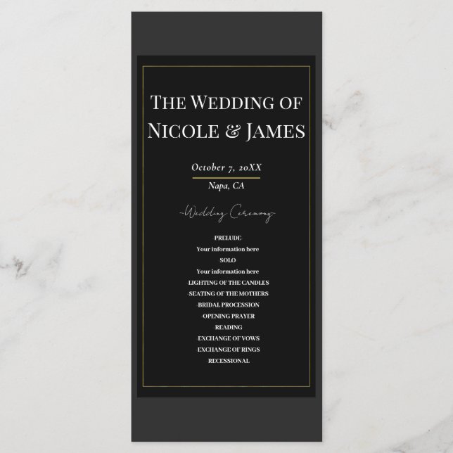 Black Grey Gold Moderne minimal mariage Programme (Devant)