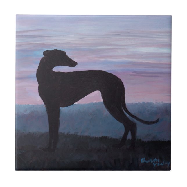 Black Greyhound Hund Silhouette Keramik Fliese (Vorderseite)