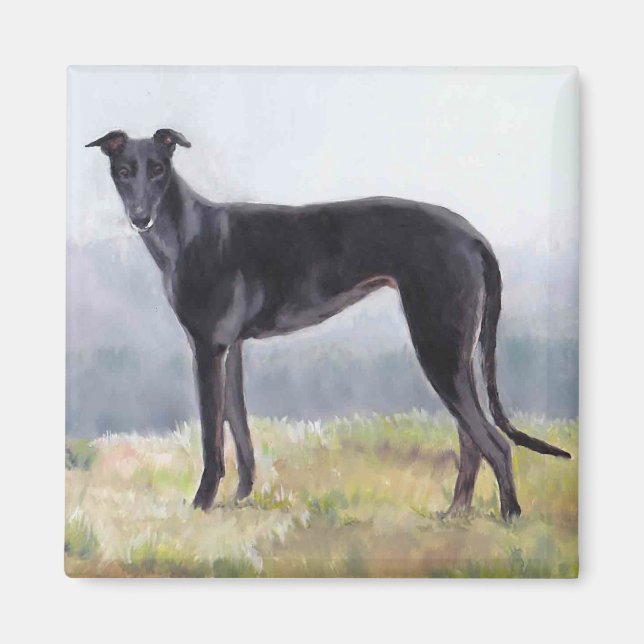 Black Greyhound Standing Dog Art Magnet (Devant)