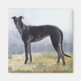 Black Greyhound Stehend Dog Art Magnet