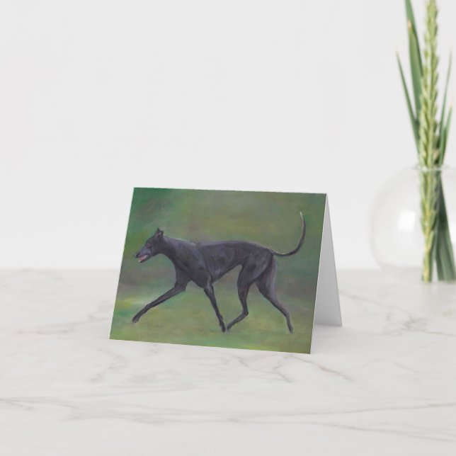 Black Greyhound Trotting Hund Art Note Card Karte (Vorderseite)