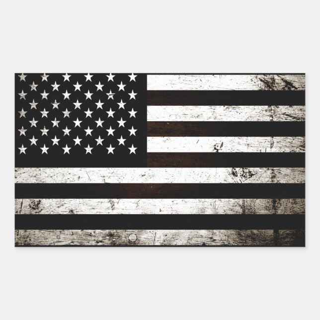Black Grunge American Flag 2 Rechteckiger Aufkleber (Vorderseite)