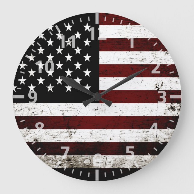 Black Grunge American Flag Große Wanduhr (Vorderseite)