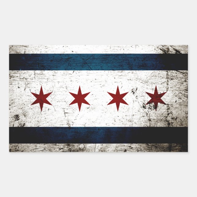 Black Grunge Chicago Flag Rechteckiger Aufkleber (Vorderseite)