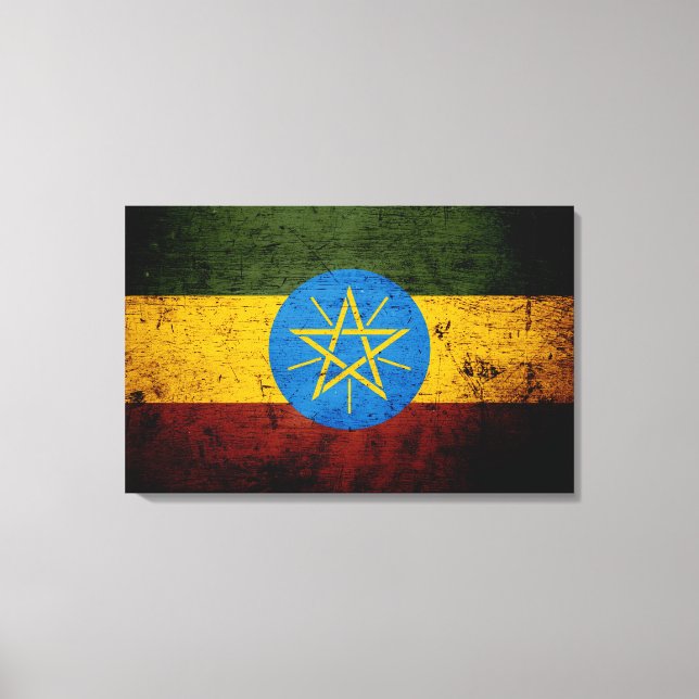Black Grunge Ethiopia Flag Leinwanddruck (Vorderseite)