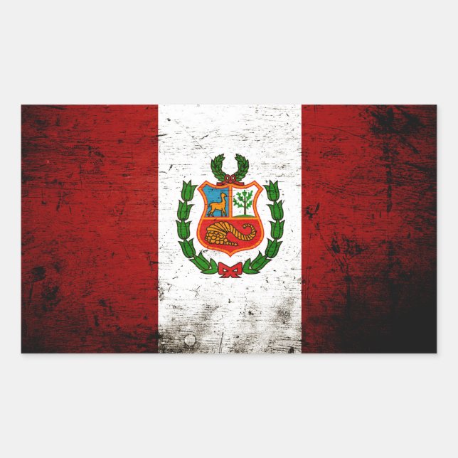 Black Grunge Peru Flag Rechteckiger Aufkleber (Vorderseite)