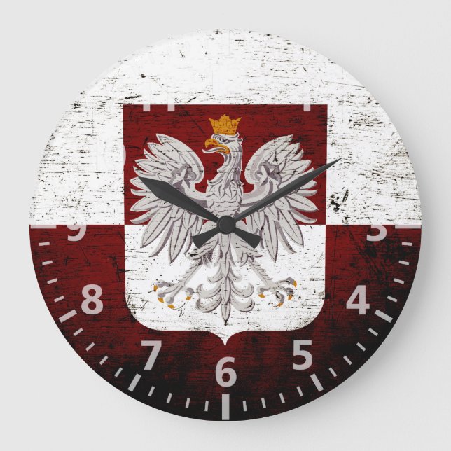 Black Grunge Poland Flag Große Wanduhr (Vorderseite)