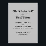 Black Grunge Sons Boys Teens Geburtstag Einladung<br><div class="desc">Solid graue Geburtstagsgeschenk-Einladung mit schwarzem Text in Grunge-Schriftart. Reverse enthält schwarz-graue Wirbel. Für Jungen von einem Alter bis zu einem älteren Teenager ist diese vertikale Karte leicht mit Datum,  Uhrzeit,  Ort und uAwg zu personalisieren.</div>