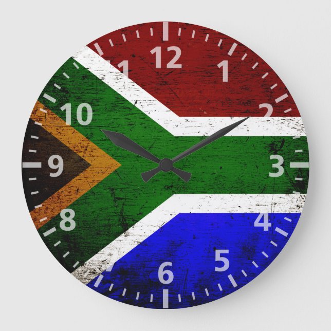Black Grunge South Africa Flag Große Wanduhr (Vorderseite)