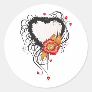 Black Grunge Style Herz und Blume Runder Aufkleber