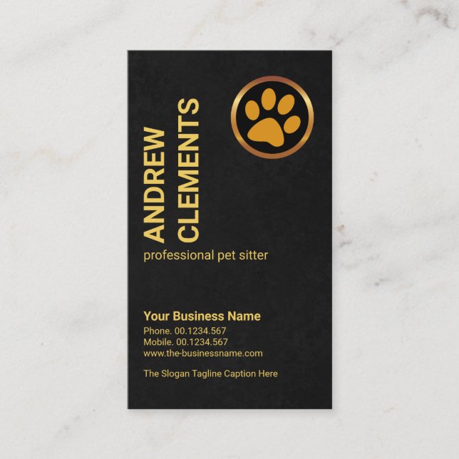 Black Grunge Textur Gold Paw Pet Sitter Visitenkarte (Vorderseite)