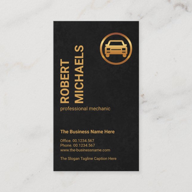 Black Grunge Texture Gold Car Logo Mechanik Visitenkarte (Vorderseite)
