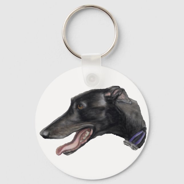 "Black Gryhound" Dog Art Schlüsselanhänger (Vorderseite)