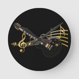 Black Guitar and Music Score Wall Clock Runde Wanduhr