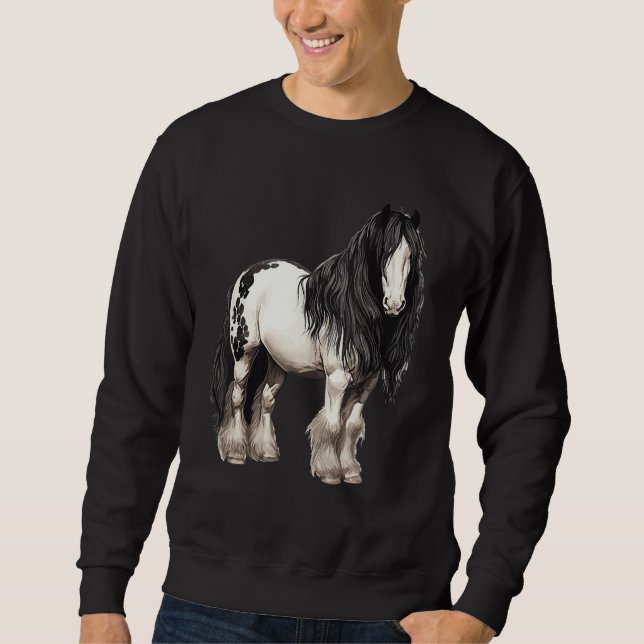 Black Gypsy Vanner Horse  Riding Equestrian Sweatshirt (Vorderseite)