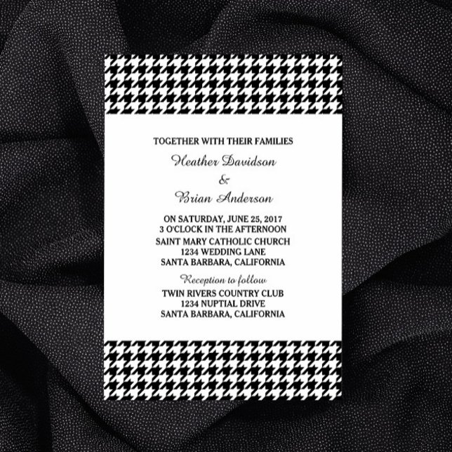 Black Hahnentrittmuster Wedding Einladung (Black Houndstooth Wedding Invite)