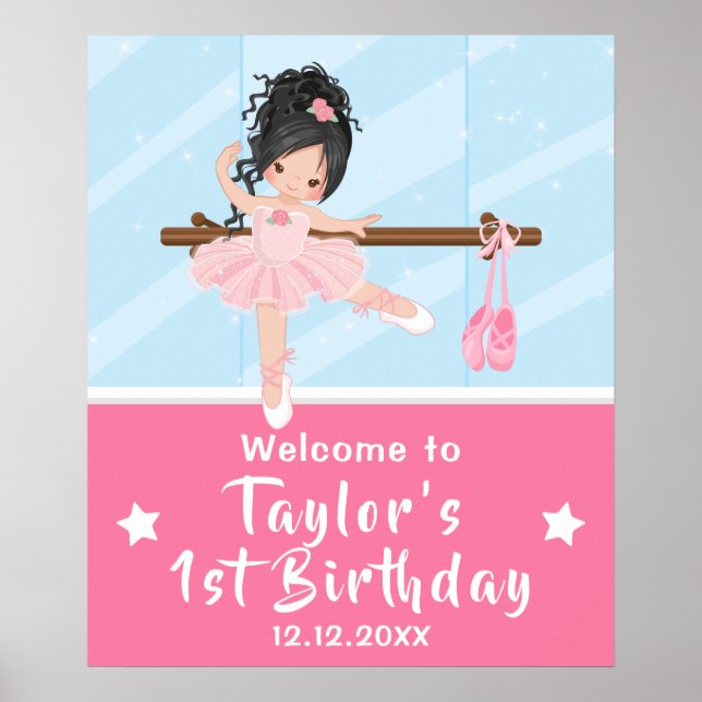 Black Hair Ballerina Pink Tutu Begrüßungszeichen Poster (Vorne)