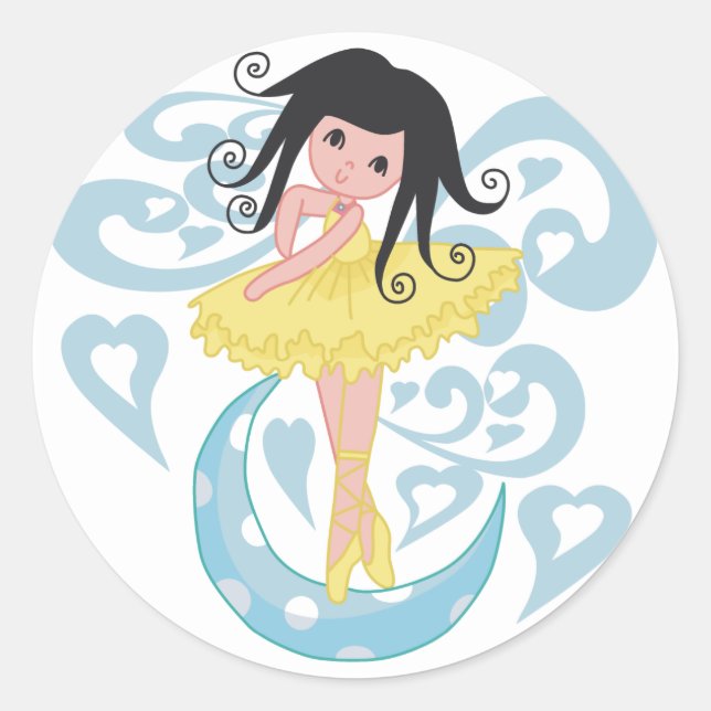 Black Hair Ballerina Tshirts und Geschenke Runder Aufkleber (Vorderseite)