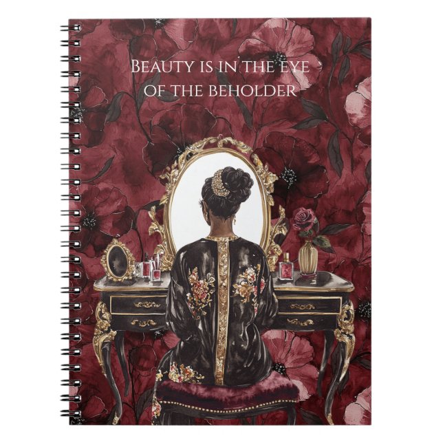 Black Hair Boudoir Burgundy Floral Notizblock (Vorderseite)