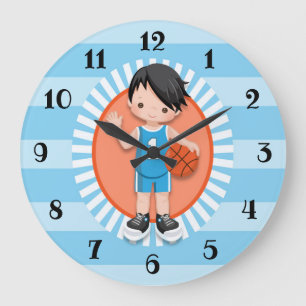 Black Hair Boy Basketball Player Große Wanduhr