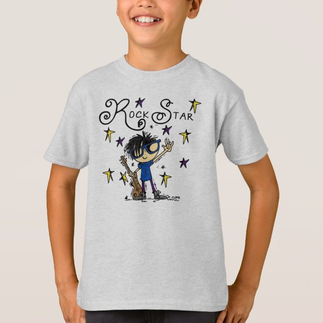 Black Hair Boy Rock Star T-Shirt (Vorderseite)