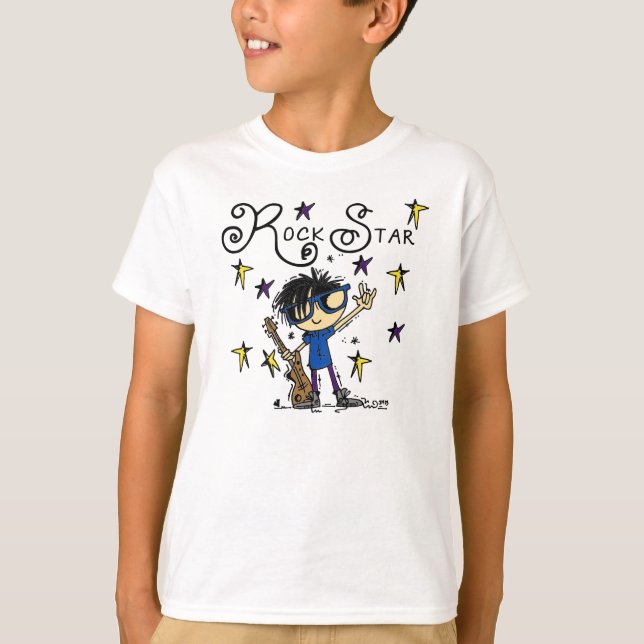 Black Hair Boy Rock Star T-Shirt (Vorderseite)