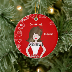 Black Hair Bridesmaid Gown Red Wedding Keramikornament