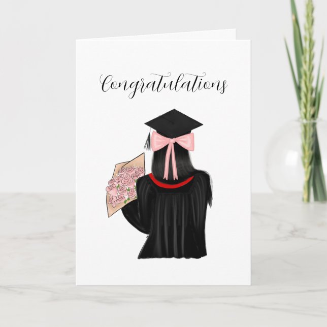 Black Hair Coquette Graduate Glückwunsch Karte (Vorderseite)