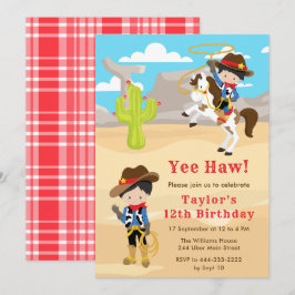 Black Hair Cowboy Birthday Party Einladung