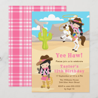Black Hair Cowgirl Birthday Party Einladung