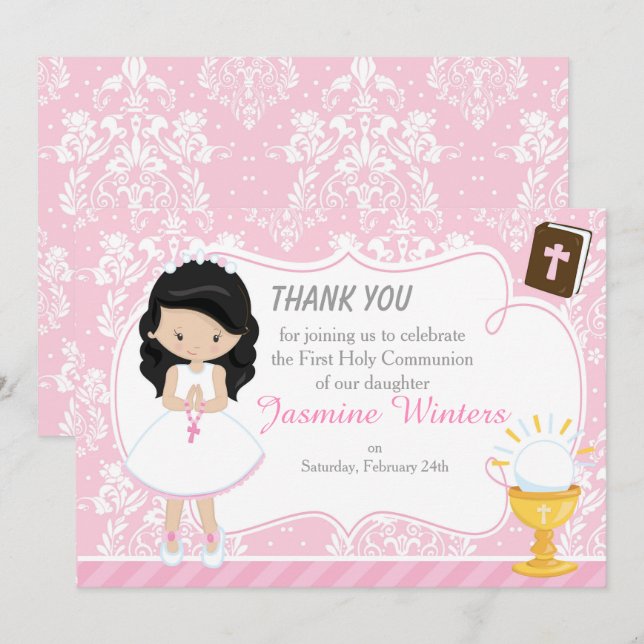 Black Hair Girl First Communion Danke (Vorne/Hinten)